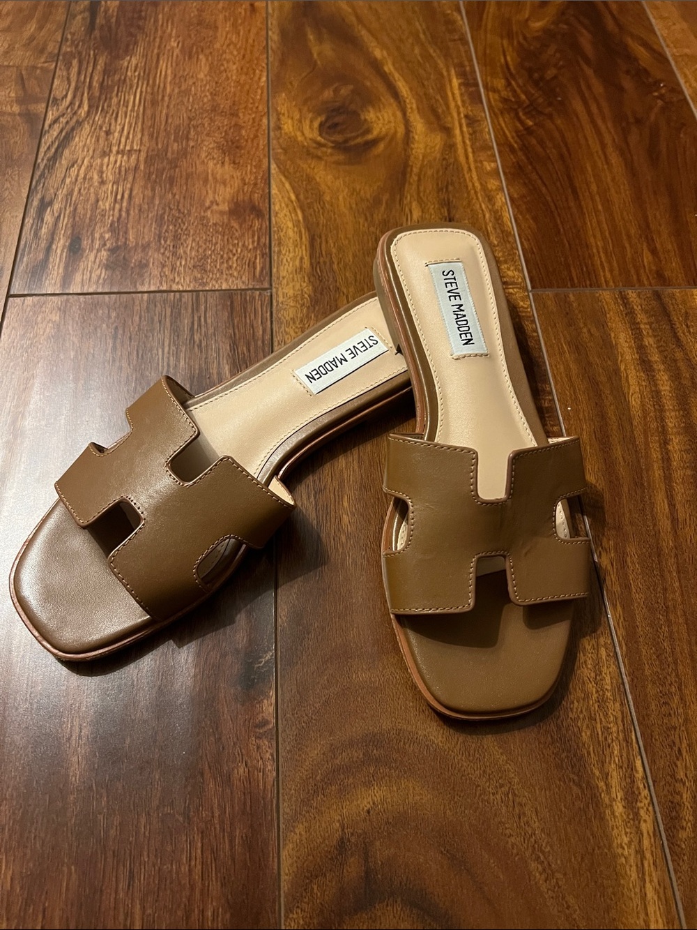 Steve Madden Tan Brown Cutout Slide Sandals
